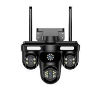KVBRUI Caméra de Surveillance Intelligente, Suivi Automatique, Trois écrans, Trois objectifs, 15 MP, HD, WiFi, IP, étanche IP66(UK Plug,with 64G Card)
