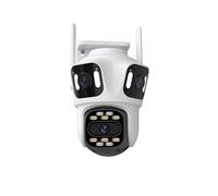 KVBRUI Caméra IP PTZ extérieure à Trois objectifs, 6K HD, Trois écrans, WiFi, Suivi Automatique, Double Objectif 4K(UK Plug,6K with 128G)
