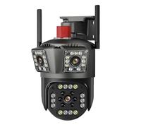 KVBRUI Caméra IP WiFi 12MP à Trois écrans, PTZ extérieure à Trois objectifs, détection Humaine par IA, étanche(EU Plug,9MP NO Card)
