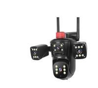 KVBRUI Caméra IP WiFi extérieure 20 MP, Quatre écrans, Zoom Optique 10X, Cinq objectifs, PTZ, Suivi Automatique, étanche(UK Plug,8K No Zoom No Card)