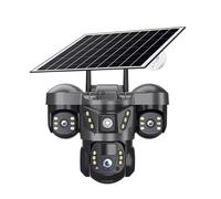 KVBRUI Caméra Solaire 4G 15 MP avec Zoom x10, Triple Objectif, Triple écran, CCTV, détection de Mouvement PIR, Surveillance de sécurité, caméra V380 Pro(4G CAM no Card)