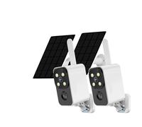KVBRUI Lot de 2 caméras solaires d'extérieur 4G, Wi-FI 2K, panoramique à 180°, Rotation, détection de Mouvement, PIR, Conversation bidirectionnelle, Batterie 9000 mAh(4G Cam Add 64G)