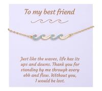 Kvekstio Bracelet d'amitié avec breloque ondulée étincelante pour meilleures amies, sœurs, amies, à travers les vagues de la vie, Medium, Acier inoxydable Or Zirconium, Pas de gemme