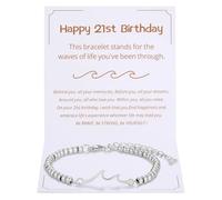 Kvekstio Bracelet réglable en perles argentées pour femme avec inscription Happy 16th 18th 21st 30th 40th 50th 60th 70th Birthday, Medium, Acier inoxydable Argent, Pas de gemme