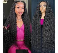 KVFCT Perruque lace front 76,2 cm Deep Wave cheveux humains 33 x 6 HD Transparent Perruques de cheveux humains pour femme Densité 200 %