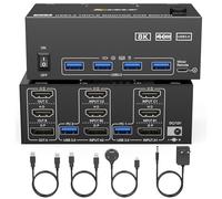 KVM Commutateur KVM 2 PC 3 moniteurs, KCEVE 2 HDMI + 1 commutateur KVM DisplayPort, USB 3.0 8K @ 30Hz/4k@144Hz triple moniteur pour 2 ordinateurs, 3 écrans et 4 périphériques USB 3.0