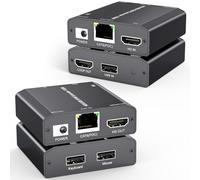 KVM Extendeur HDMI via Ethernet jusqu'à 150 m, 1080P@60Hz 3 ports USB 2.0 pour clavier et souris, via câble Cat5e/6, pas de latence, fonction POC, bloc d'alimentation unique