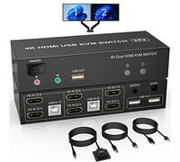 KVM HDMI Switch Dual Monitor 2 Port, 4K @ 60 Hz à affichage étendu Commutateur KVM HDMI 2 entrées 2 Sorties avec sortie microphone audio et 3 ports USB, Moniteur PC Clavier Souris Commutateur
