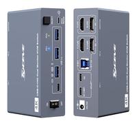 KVM Switch 2 Monitors 1 Desktop 1 Laptop 4K@60Hz, 7 en 1 Dual Monitor KVM Switch Docking Station, 2 HDMI Display Extender, 4 USB 3.0, PD 80W, avec Télécommande filaire et Câble USB C