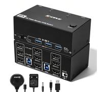 KVM Switch 2 PC 3 Moniteur 8K60Hz, Commutateur KVM 3 HDMI avec Contrôleur de Bureau, USB 3.0 pour Deux Ordinateurs, Prend en Charge Mode Étendu et Mode Dupliqué, Adaptateur 12V Inclus