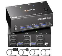 KVM Switch 2 PC 3 Moniteurs 4K@144Hz, HDMI Displayport Commutateurs KVM 2 PC 3 Ecran pour 3 Ordinateurs Partagés 3 Monitor et 4 Ports USB3.0, télécommande filaire et USB 3.0 câbles Inclus