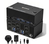 KVM Switch 2 PC 3 moniteurs 8K60Hz, commutateur HDMI DP 1.4 avec contrôleur de bureau, USB 3.0, modes étendu et dupliqué
