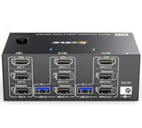 KVM Switch 3 moniteurs 2 ordinateurs 8K@60Hz 4K@144 Hz, HDMI + 2 Displayport Commutateur KVM triple moniteur pour 2 PC partagés, 3 moniteurs et 4 ports USB3.0,télécommande filaire et 5 câbles inclus