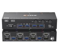 KVM Switch 3 PC 2 Moniteur 8K@60Hz 4K @144Hz, MLEEDA HDMI + Displayport Dual Moniteur KVM Switch avec 4 ports USB 3.0 pour clavier souris, avec télécommande par câble, adaptateur d'alimentation et
