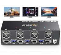 KVM Switch 3 PC 3 Moniteurs 8K@60Hz 4K@144Hz,HDMI Displayport Commutateurs KVM 3 PC 3 Ecran pour 3 Ordinateurs Partagés 3 Monitor et 4 Ports USB3.0, télécommande filaire et USB 3.0 câbles Inclus