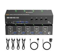 KVM Switch 4 PC 3 Moniteurs 4K@60Hz, Simulation EDID,USB 3.0 HDMI Displayport KVM Switch 3 écrans pour 4 PC Partager 3 Moniteurs et Souris Clavier,avec Télécommande Ccâblée et 4 Câbles USB