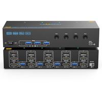 KVM Switch 4 PC 3 Moniteurs 4K@60Hz, Simulation EDID,USB 3.0 HDMI Displayport KVM Switch Triple Monitor pour 4 PC Partager 3 Moniteurs et Souris Clavier,avec Télécommande Ccâblée et 4 Câbles USB