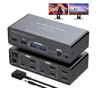 KVM Switch Dual Monitor 4K60HZ Switches For 2 Computers Sharing 2 Monitors and 4 Devices (USB C Does Not Support Video Transfer).[F32]