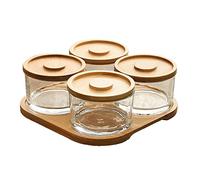 KVMORZE Ensemble de service pour frites et trempettes de 270 ml avec plateau en bambou, plateau de service pour collations, bonbons, fruits, noix, petits bols de service en verre avec couvercles pour