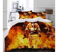 KVMV Parure de lit Adulte,Housse de Couette,Pompiers Pompier,1 Housse de Couette 220 x 240cm + 2 Taies d'Oreillers 50 * 75 CM