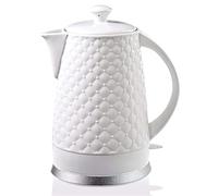 KVOTA Bouilloire électrique en céramique de qualité supérieure - Volume : 1,8 l - Design matelassé moderne - Couvercle amovible - Couleur : blanc - Bouilloire à thé - Porcelaine et céramique