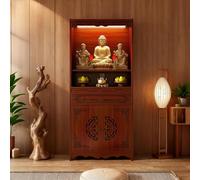 KVTUYC Table d'autel Bouddhiste avec Meuble de Rangement, Niche Bouddhiste Chinoise multifonctionnelle, permettant de Ranger Les Objets rituels et l'encens, idéale pour Le culte Familial.(53cm)