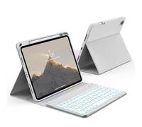 KVTVOU Étui avec clavier pour iPad 11e génération A16 2025/iPad 10e génération 2022 10,9", étui de protection avec porte-crayon, clavier rétroéclairé Buletooth QWERTY britannique, 7 couleurs, gris