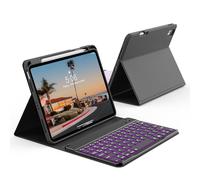 KVTVOU Étui avec clavier pour iPad 11e génération A16 2025/iPad 10e génération 2022 10,9", étui de protection avec porte-crayon, clavier rétroéclairé Buletooth QWERTY britannique, 7 couleurs, noir