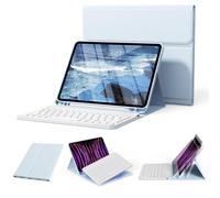 KVTVOU Étui avec clavier pour iPad Pro 11" 4e/3e/2ème génération Bleu | Dos en TPU souple avec porte-stylo, clavier Bluetooth magnétique amovible, QWERTZ allemand, pour iPad Pro 11, 2022/2021/2020