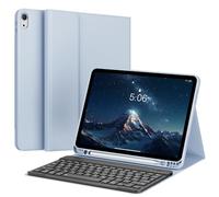 KVTVOU Étui clavier pour iPad Air 11 pouces 2025/2024, iPad Air 5e/4e génération 10,9 pouces 2022/2020, clavier Bluetooth magnétique sans fil, disposition QWERTZ allemande, bleu clair