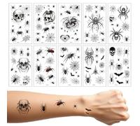 KVWIBP 10 Feuilles Tatouage Temporaire Araignée Halloween pour Enfant, Tatouage Éphémère Araignée Visage et Corps, Autocollants Maquillage Halloween pour Fête Cosplay Carnaval
