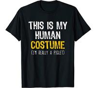 KVXSQLH This is My Human Costume Piglet Halloween Lazy Easy T-Shirt Black(X-Large)