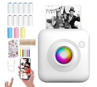 Kvynzz Mini imprimante Thermique Portable avec 13 Rouleaux de Papier gratuits, imprimante de Poche, sans Encre, Bluetooth et WiFi, pour Notes d'étude, mémo, Photos (Blanc)
