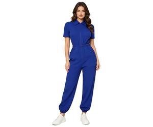Kvysinly Combinaison infirmière femme manches courtes multiples poches zip devant taille élastique Tenue médicale une pièce pour médecin hôpital S-3XL Bleu M