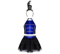 Kvysinly Costume Cirque Fille Enfant 3 Pièces Ensemble Circus Haut Jupe Maille avec Chapeau Soldat Déguisement Dompteur Cirque Halloween Bleu royal noir 7-8 ans