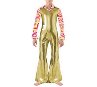 Kvysinly Costume Disco Garçons Déguisements Années 70s 80s Combinaison Brillante à Fermeture Éclair Fêtes Carnaval Cosplay Or 7-8 ans