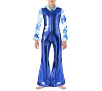 Kvysinly Costume Disco Garçons Déguisements Années 70s 80s Combinaison Brillante à Fermeture Éclair Fêtes Carnaval Cosplay Bleu royal 13-14 ans