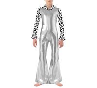 Kvysinly Costume Disco Garçons Déguisements Années 70s 80s Combinaison Brillante à Fermeture Éclair Fêtes Carnaval Cosplay Argenté 13-14 ans