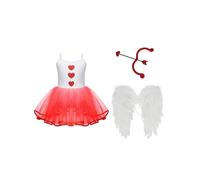 Kvysinly Costume Fée Cupidon Enfant Fille 3 Pièces Robe Cœur avec Ailes et Flèche en Cœur Fête Soirée Déguisée Carnaval Blanc Rouge C 11-12 ans