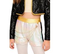 Kvysinly Culottes de Danse Enfant Fille Costume de Chanteuse Shorts Paillettes Chaînes Tenue Performance de Scène A Blanc 5-6 Ans