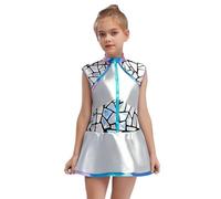 Kvysinly Déguisement Alien Extraterrestre Filles Brillant Métallique Robe Déguisement Astronaute Espace Enfants Halloween Fêtes Argenté 9-10 ans