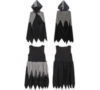 Kvysinly Déguisement Ange de la Mort Enfant 6 Pièces Cape et Faux Inclus Tenue Grim Reaper Soirée Horreur Collecte Bonbons Noir B 6-7 ans