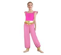 Kvysinly Deguisement Arabes Princesse Filles Enfants Combinaison Arabian Indien Princess Jumpsuit Bodysuit Fête Carnaval Anniversaire Rose vif 11-12 ans