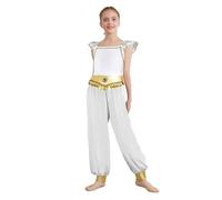 Kvysinly Deguisement Arabes Princesse Filles Enfants Combinaison Arabian Indien Princess Jumpsuit Bodysuit Fête Carnaval Anniversaire Blanc 7-8 ans