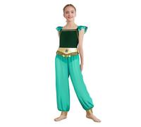 Kvysinly Deguisement Arabes Princesse Filles Enfants Combinaison Arabian Indien Princess Jumpsuit Bodysuit Fête Carnaval Anniversaire Vert 15-16 ans