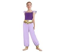 Kvysinly Deguisement Arabes Princesse Filles Enfants Combinaison Arabian Indien Princess Jumpsuit Bodysuit Fête Carnaval Anniversaire Violet 5-6 ans