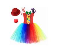 Kvysinly Déguisement Clown Cirque Fille Enfant Halloween Robe Cosplay Circus avec Chapeau Nez Rouge et Gants Carnaval Noël Type B 8-9 ans