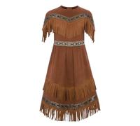 Kvysinly Déguisement Ethnique Fille Robe de Princesse Pocahontas à Franges Déguisement Indien Traditionnelle Robe Enfant Cosplay Halloween Marron foncé 15-16 ans