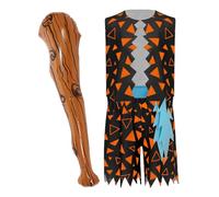 Kvysinly Déguisement Homme des Caverne Garçon 3 Pièces Costume Préhistorique avec Bâton Gonflable Enfant Halloween Carnaval Noir 5-6 ans