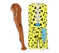 Kvysinly Déguisement Homme des Caverne Garçon 3 Pièces Costume Préhistorique avec Bâton Gonflable Enfant Halloween Carnaval Jaune 15-16 ans